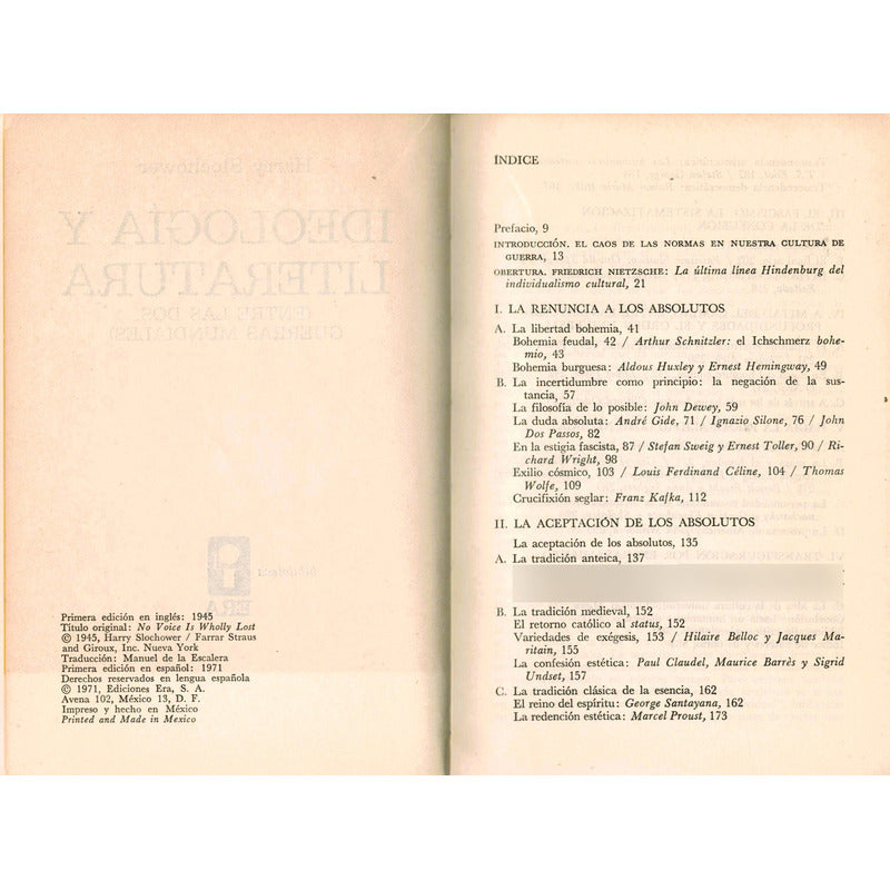 Ideologia Y Literatura. Harry Slochower, Mexico 1971 (1a)