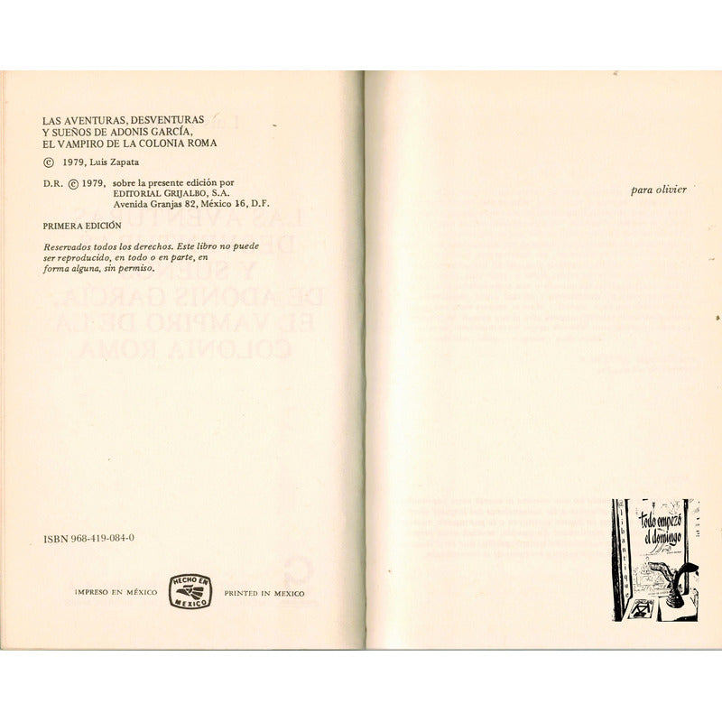 Vampiro Colonia Roma. Zapata, Mexico 1979 (1a) Como Nuevo