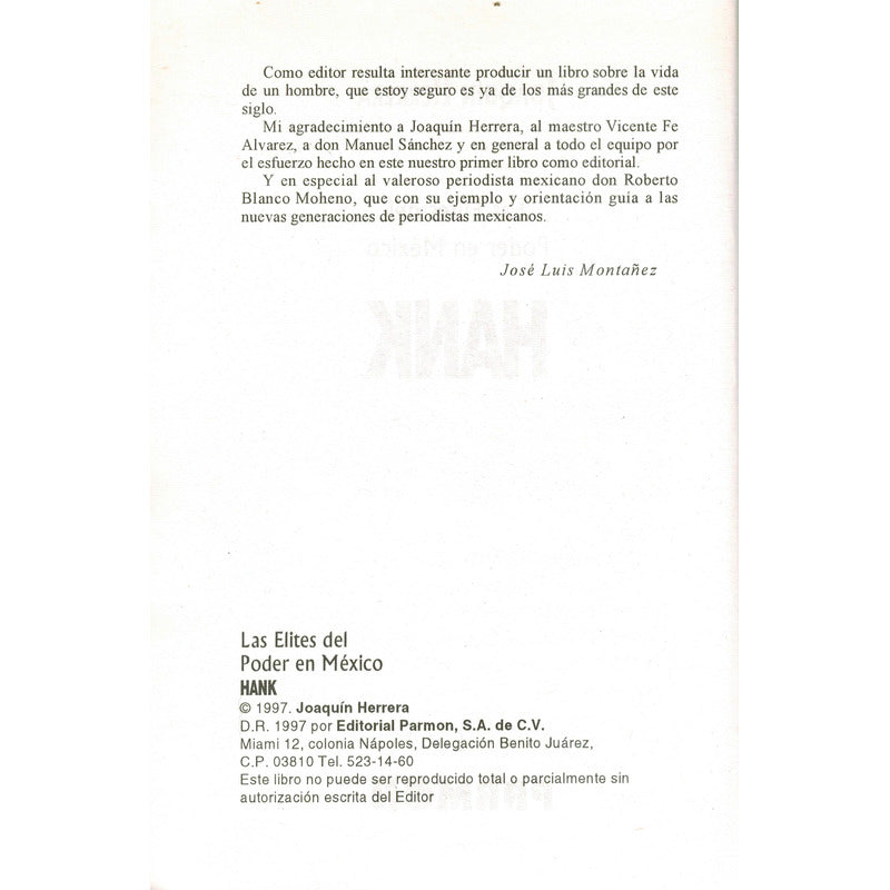 Hank (carlos Hank Gonzalez). Joaquin Herrera, Mexico 1997