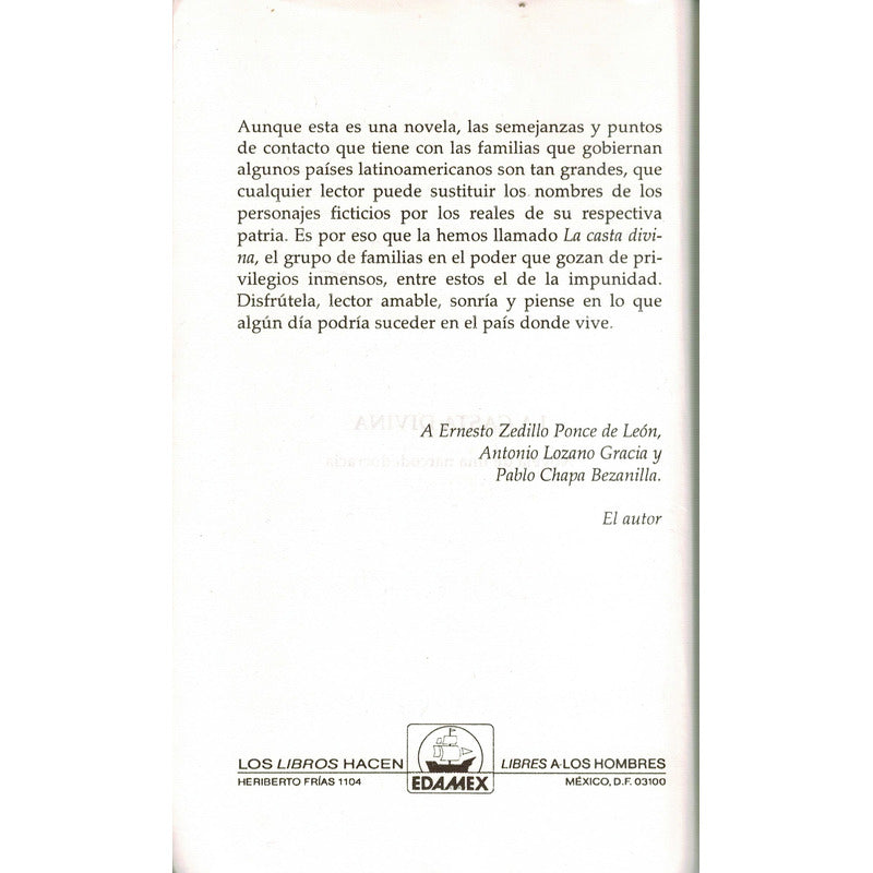 Casta Divina, Narcodemocracia. Zepeda, Mexico 1995 (novela)