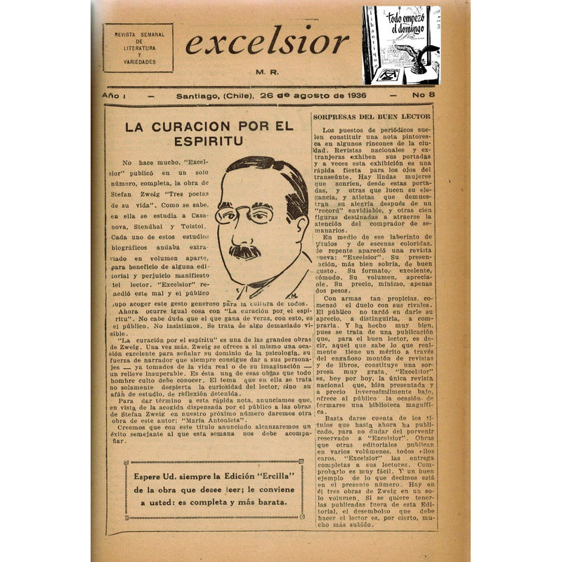 Revista Excelsior: Tschuppik, Lawrence, Kipling, Zweig. 1936