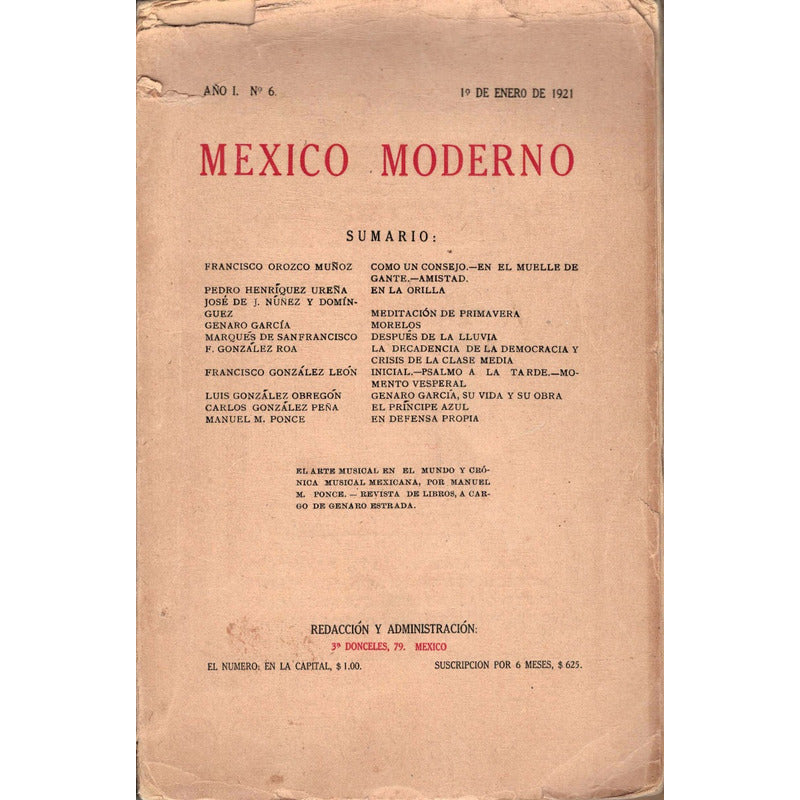Mexico Moderno. Enrique Gonzalez Martinez, Mexico 1921