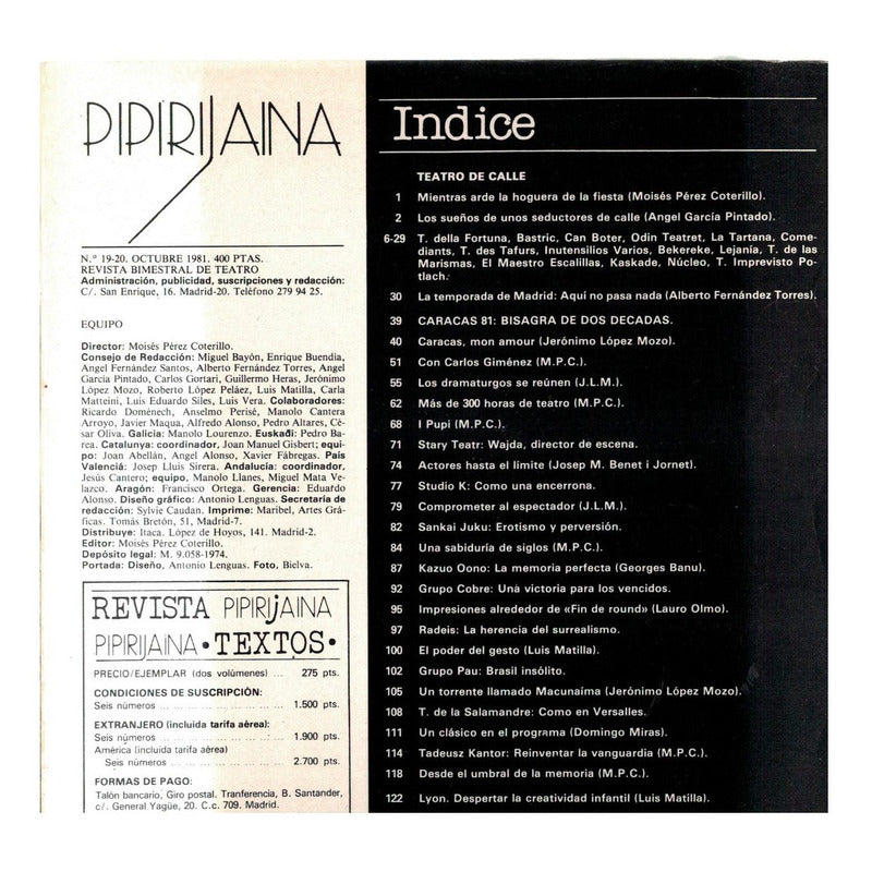 Pipirijana. Caracas 1981: #19-20 T E A T R O