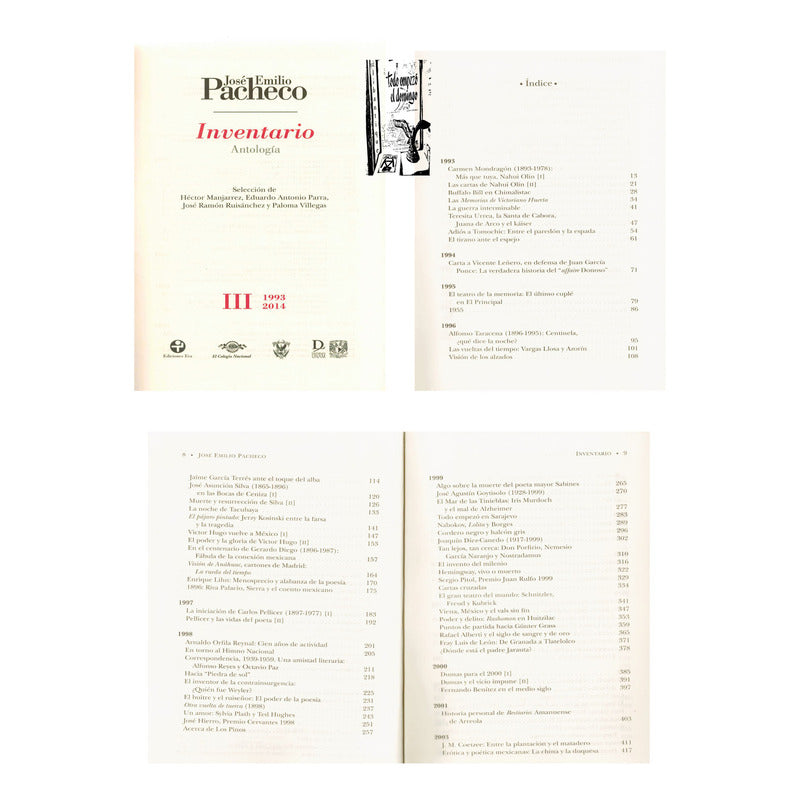 Inventario. (3vol) Jose Emilio Pacheco, 2017 (antologia)