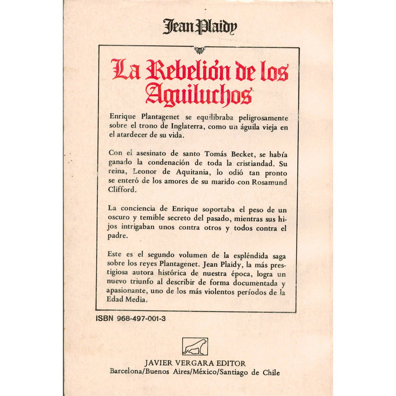 Rebelion De Los Aguiluchos. Jean Plaidy, 1982 (1a) Impecable