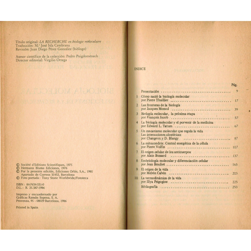 Biologia Molecular. F Jacob, J Monod, Muy Interesante, 1985