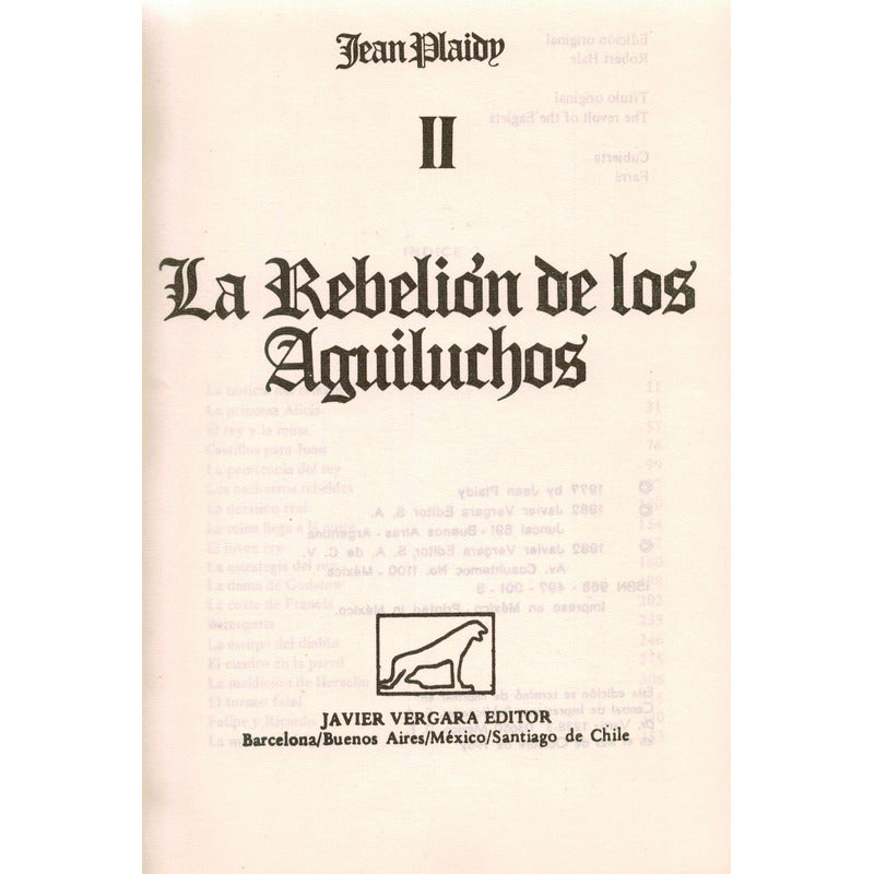 Rebelion De Los Aguiluchos. Jean Plaidy, 1982 (1a) Impecable