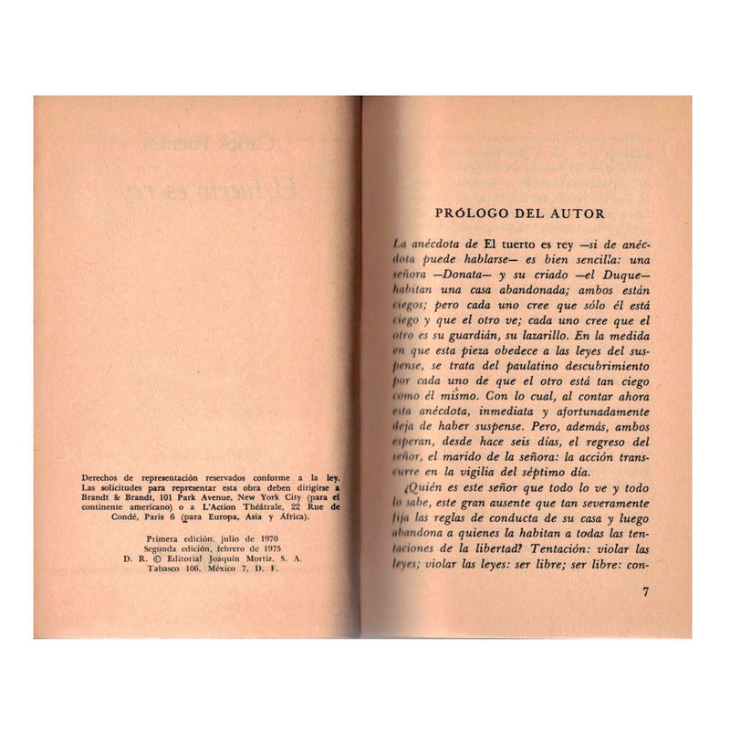 Tuerto Es Rey. Carlos Fuentes, Col. Teatro Volador 1975 (2a)