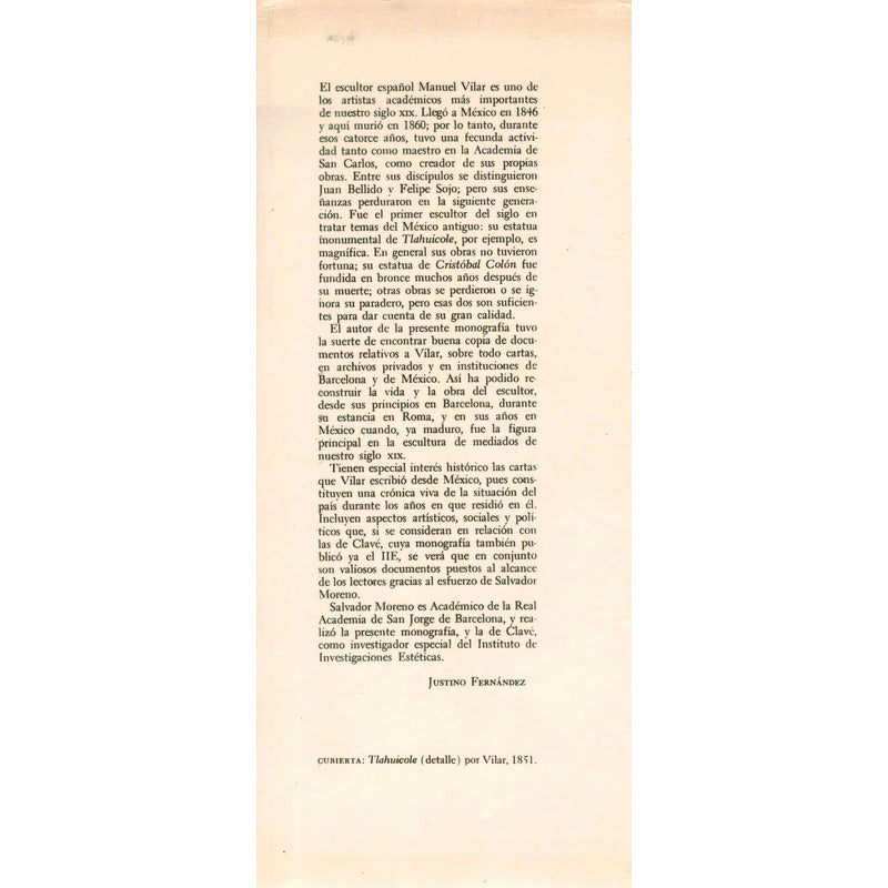 Escultor Manuel Vilar. (1846-60) Moreno, Mexico 1969