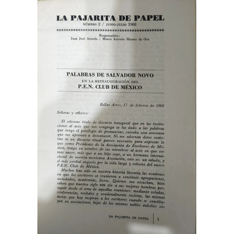 La Pajarita De Papel #2. Juan José Arreola 1968
