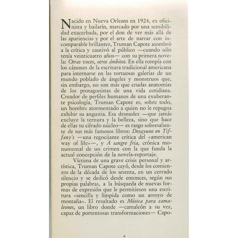 Musica Para Camaleones. Truman Capote, España 1981