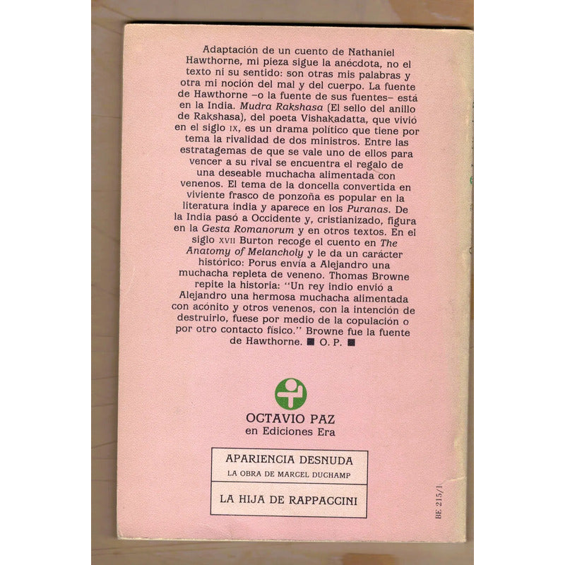 La Hija De Rappaccini. Octavio Paz, Era Ed. (1a)