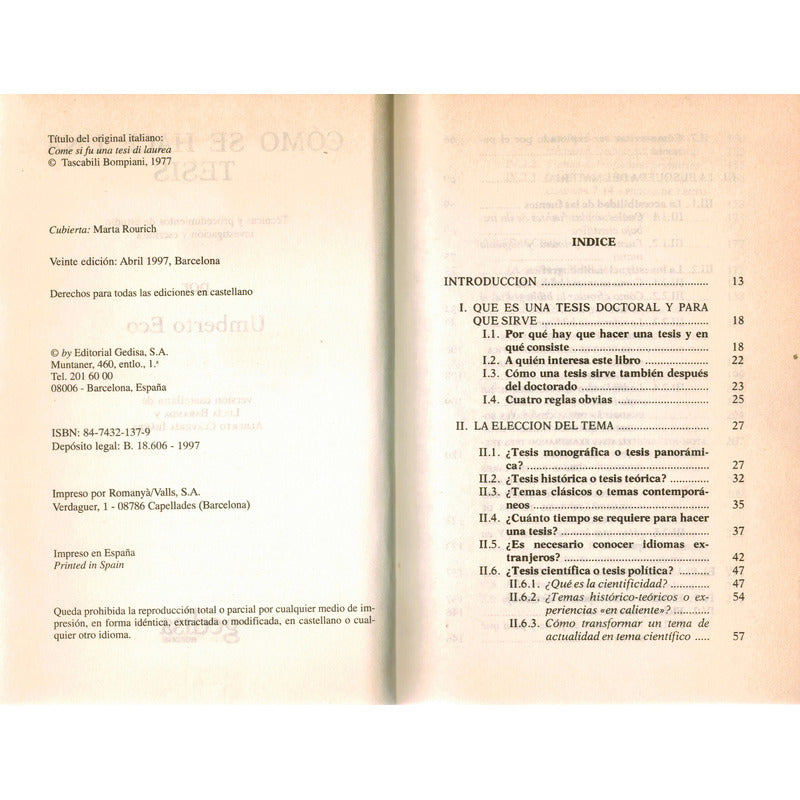 Como Se Hace Una Tesis. Umberto Eco, España 1997