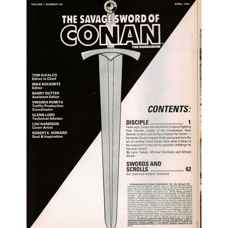The Savege Sword Of Conan # 184. U S 1991