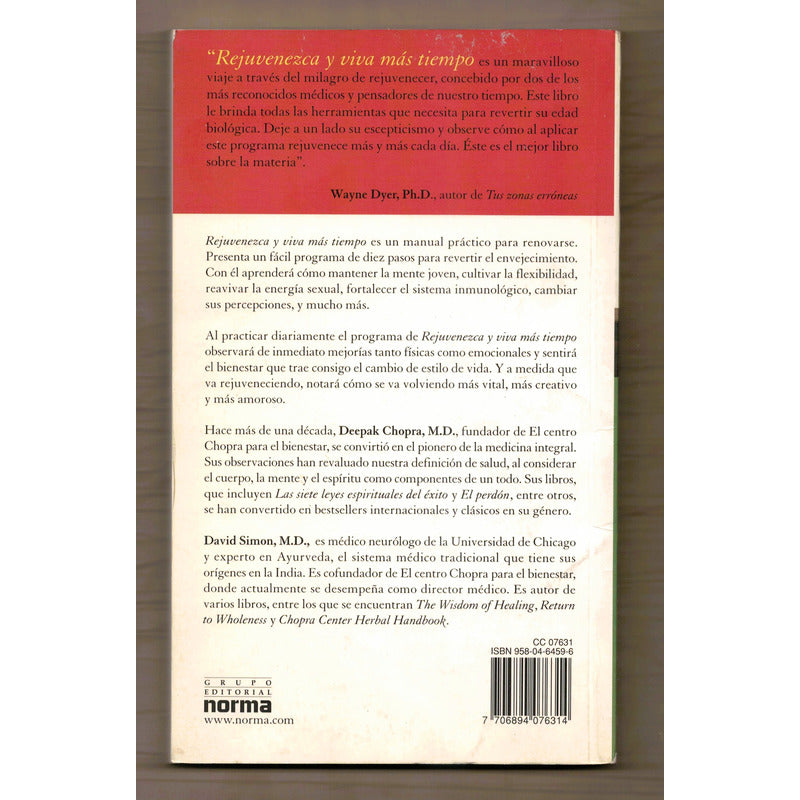 Rejuvenezca Y Viva Mas Tiempo. Deepak Chopra, Colombia 2002