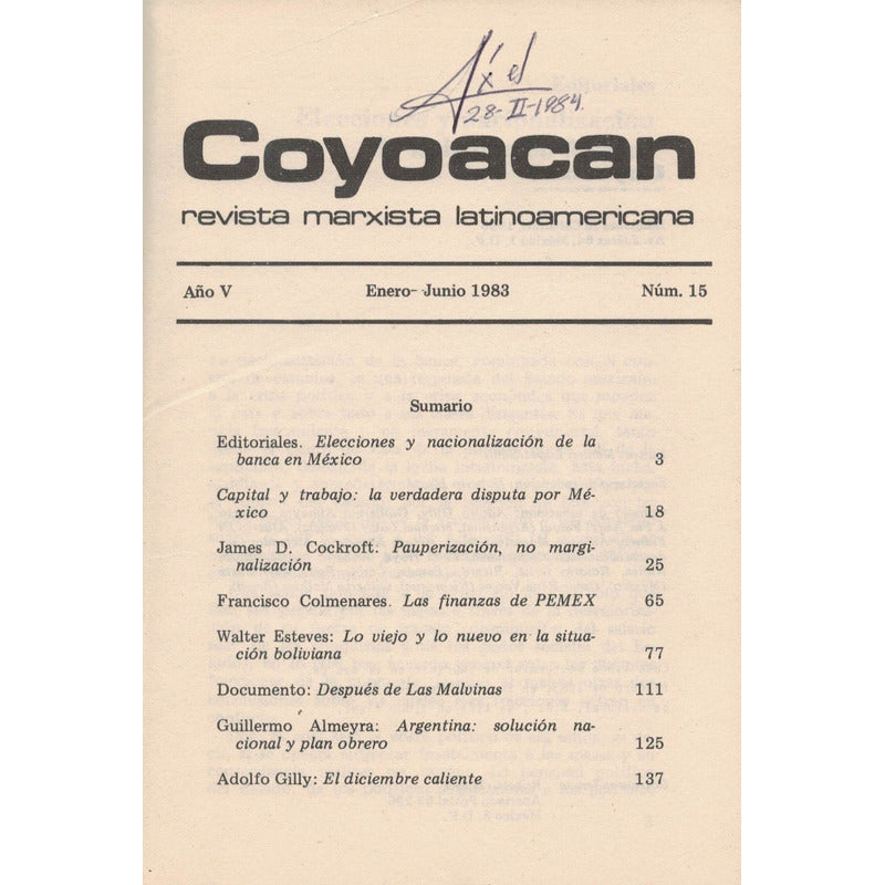 Coyoacan, Revista Marxista Latinoamericana, 1983 [15]