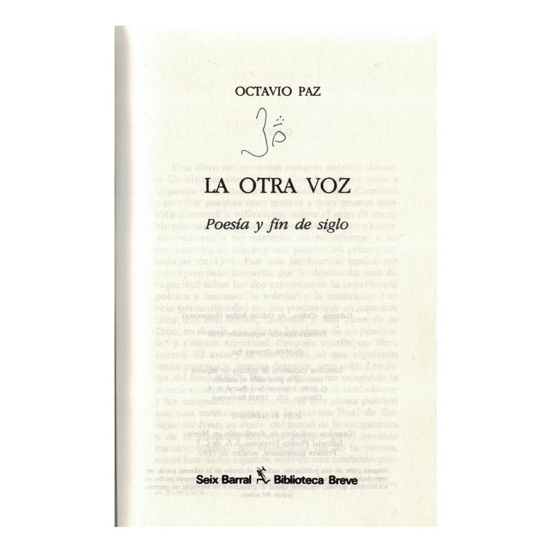La Otra Voz. Octavio Paz, Primera Edicion