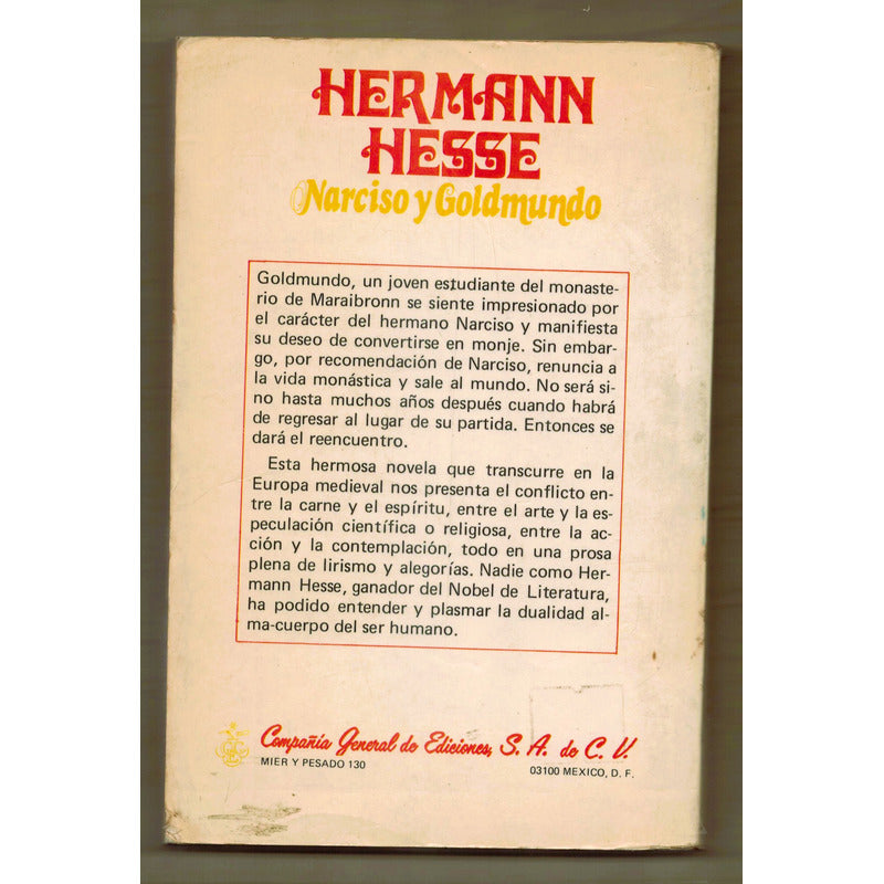 Narciso Y Goldmundo. Hermann Hesse, Mexico 1984