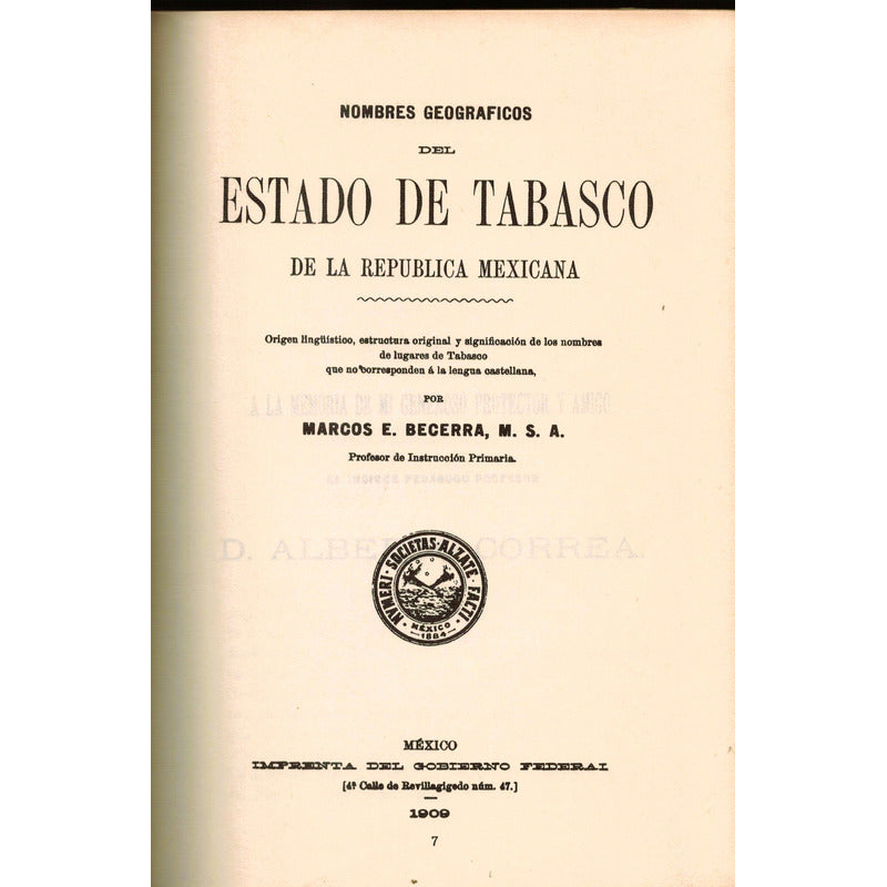 Nombres Geograficos Del Estado De Tabasco. Marco E Becerra