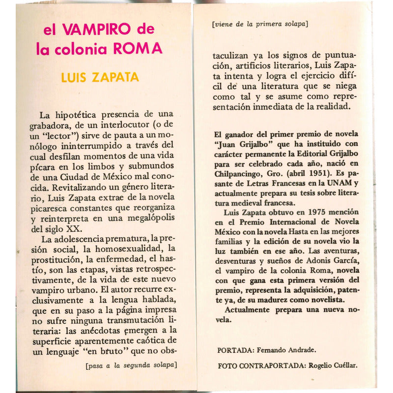 Vampiro Colonia Roma. Zapata, Mexico 1979 (1a) Como Nuevo