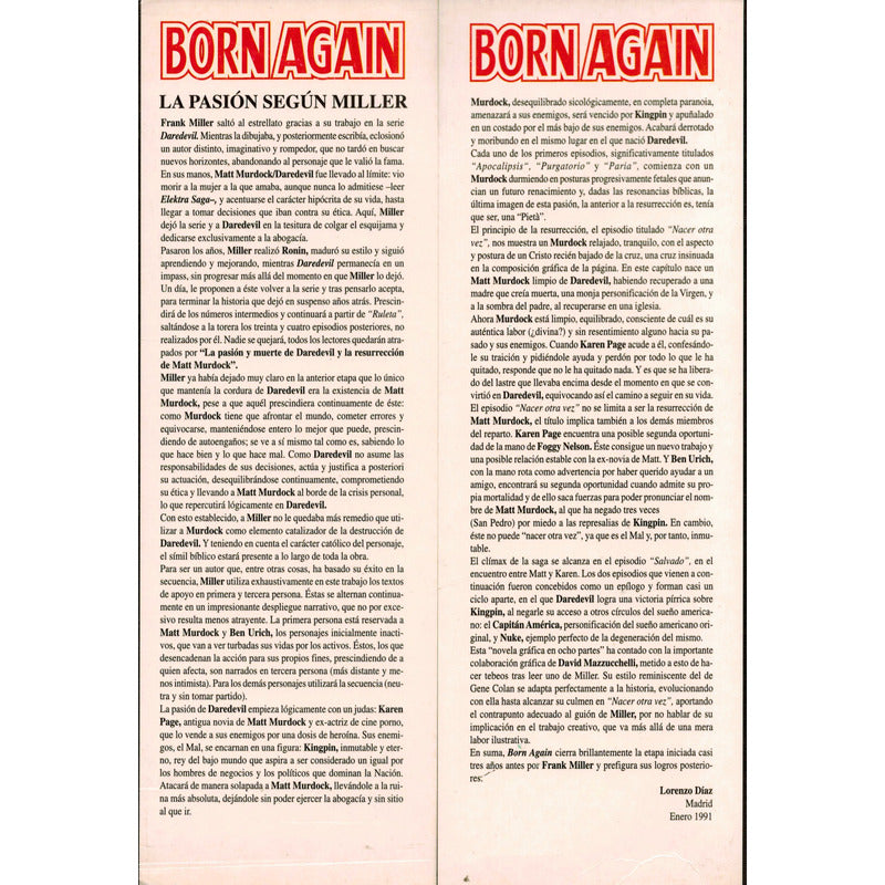 Daredevil Born Again. Miller, Mazzucchelli, España 1999 (2a)