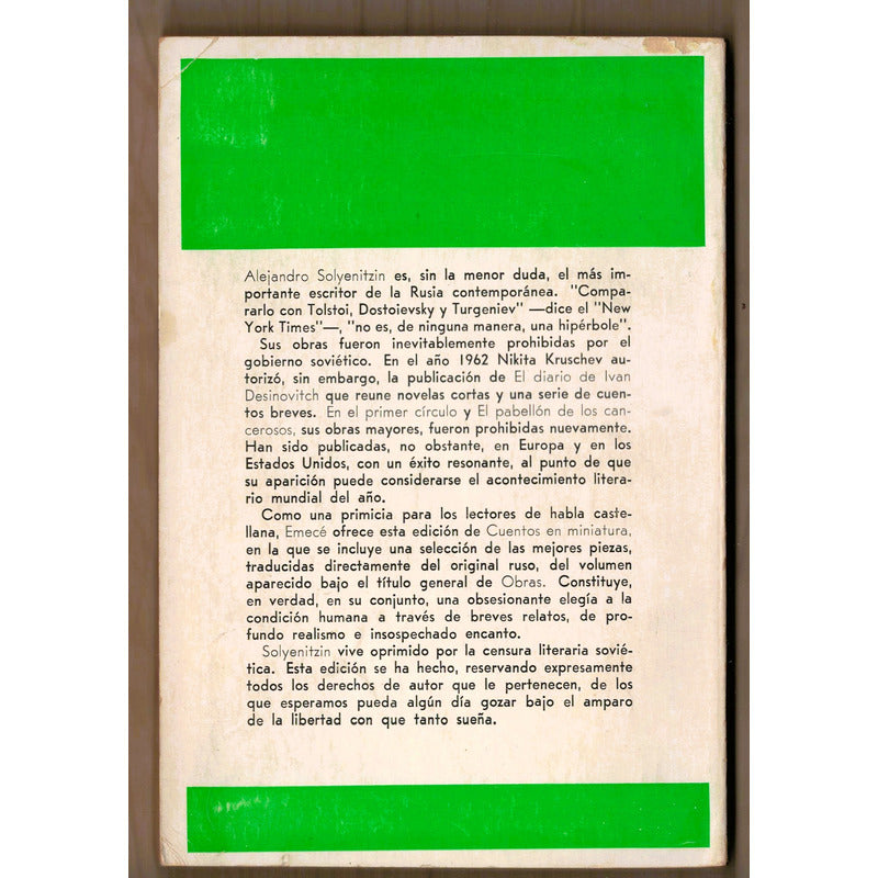 Cuentos En Miniatura. Alejandro Solyenitzin, Argentina 1971