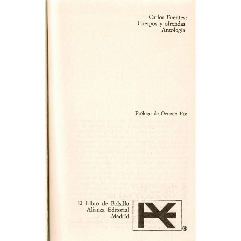 Cuerpos Y Ofrendas. Carlos Fuentes, España 1972 (1a)