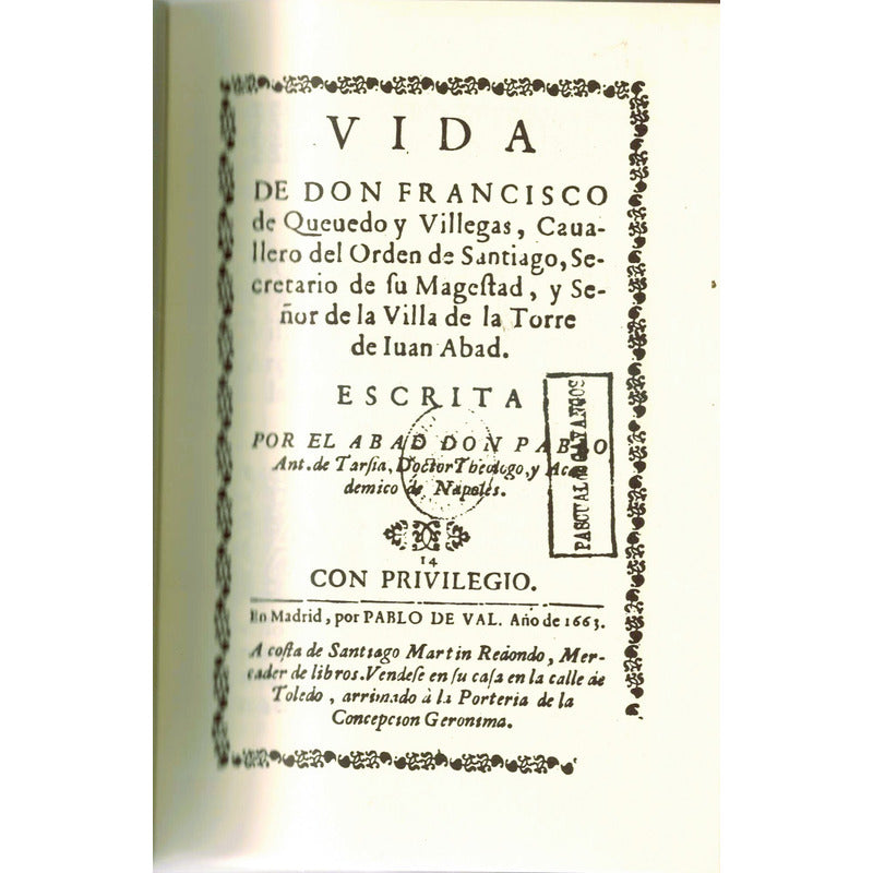 Vida De Don Francisco De Quevedo (facsimilar 1663)