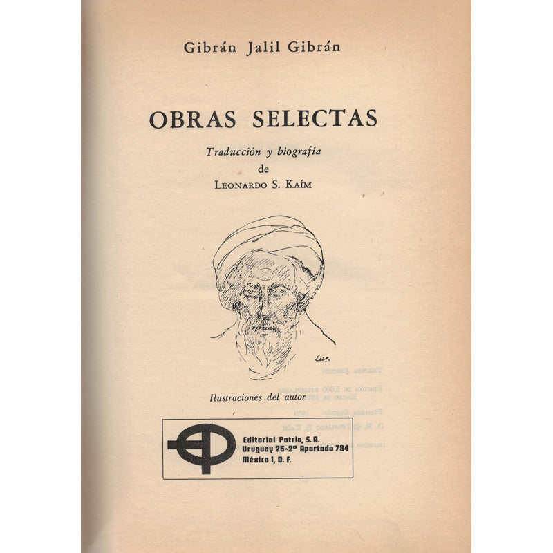 Vida Y Obras Selectas. Gibran Jail Gibran, Mexico 1974 [3a]