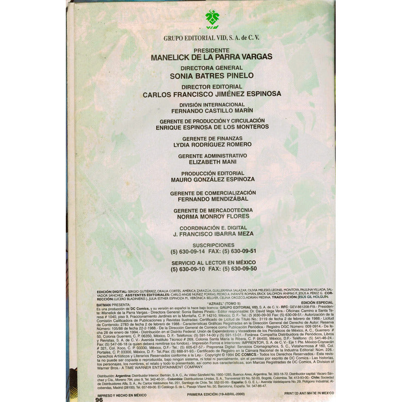 Azrael. Un Angel En Llamas. Tomo 5