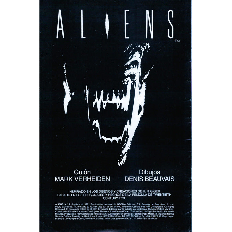 Aliens # 7, Serie Nostromo, Verheiden, Norma Editorial 1991