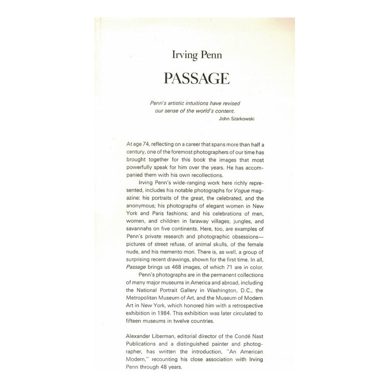 Passage A Work Record. Irving Penn, New York 1991