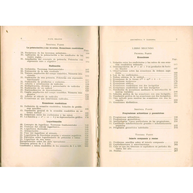 Aritmetica Y Algebra. Paul Grantz, Argentina 1929