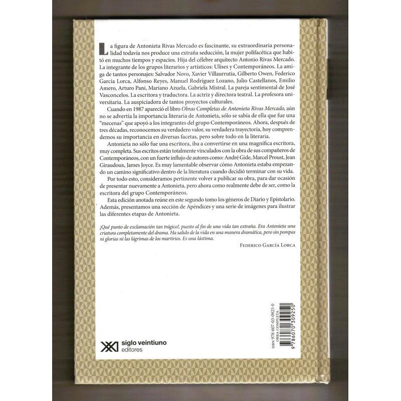 Antonieta Rivas Mercado, Obras 2vol. Mexico 2019