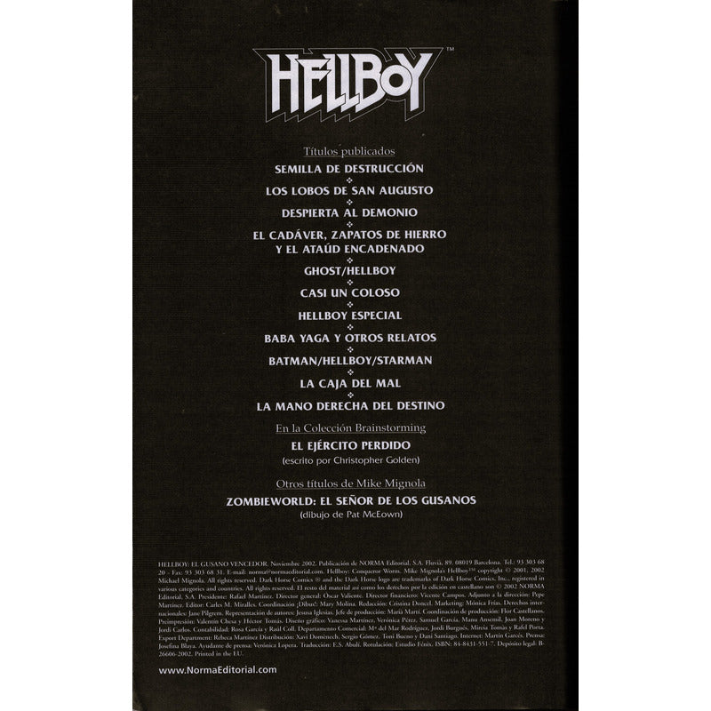 Hellboy: El Gusano Vencedor, Mike Mignola, España 2002