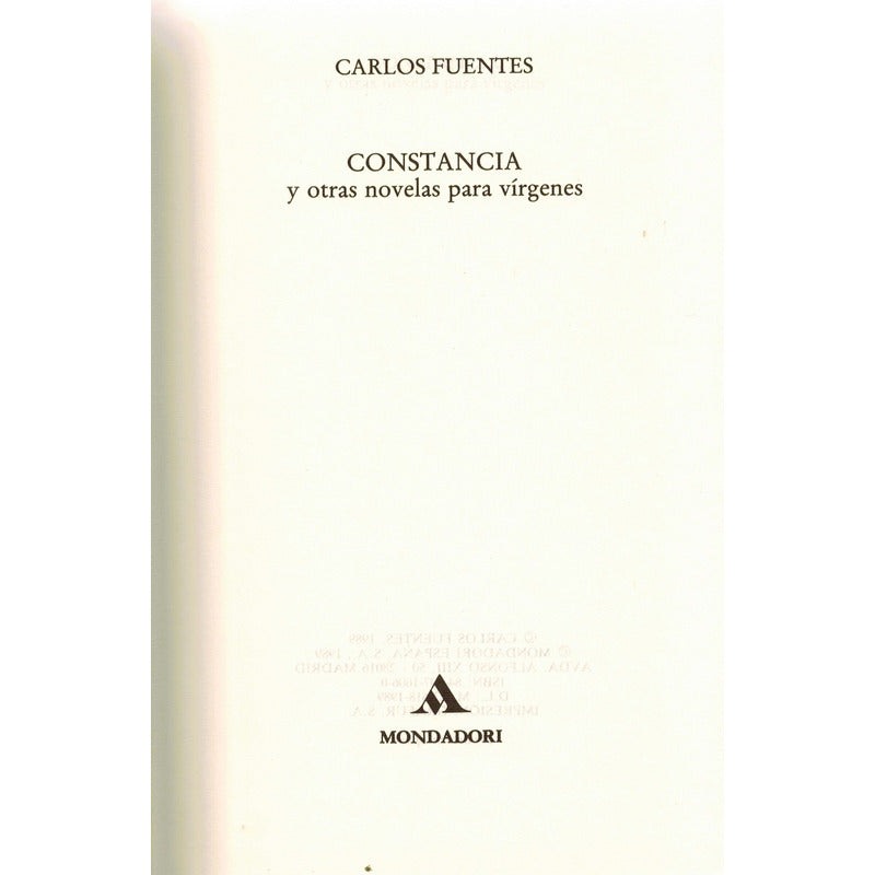 Constancia Otras Novela Para Virgenes Carlos Fuentes 1989 1a