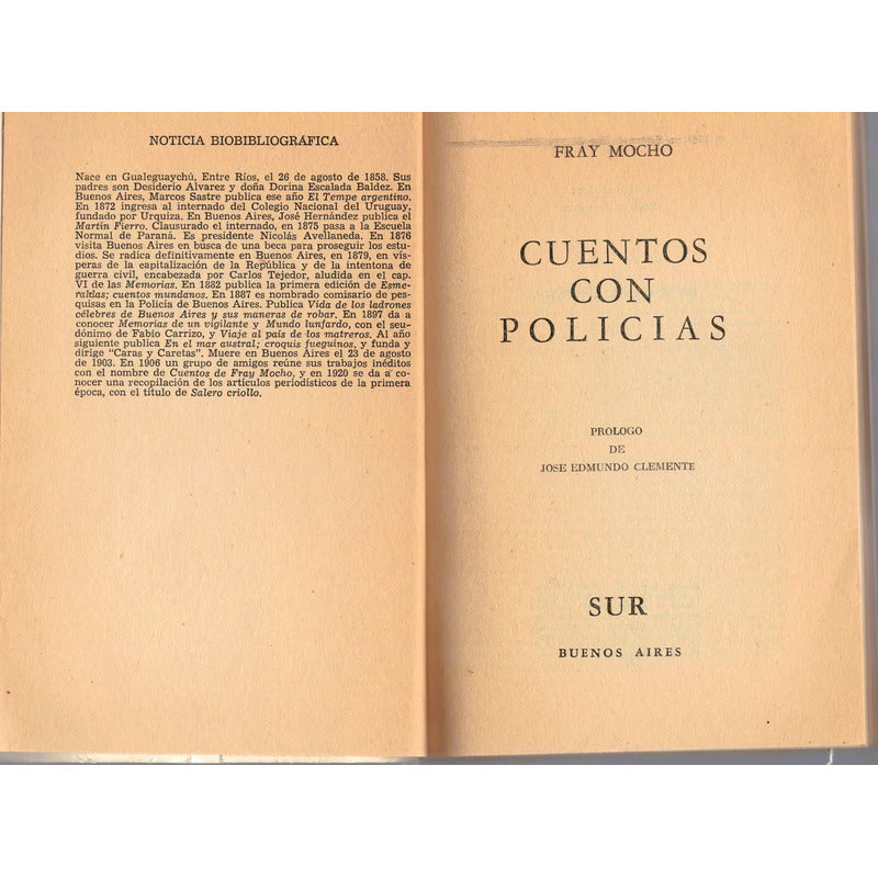 Cuentos Con Policias. Fray Mocho, Editorial Sur 1962