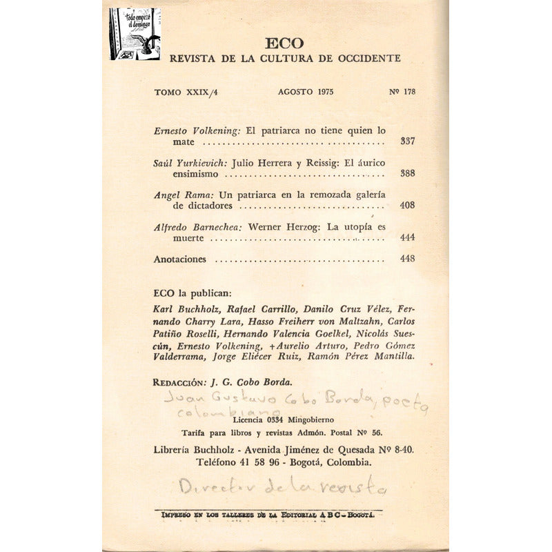Garcia Marquez, El Otoño Del Patriarca. Cobo Borda 1975