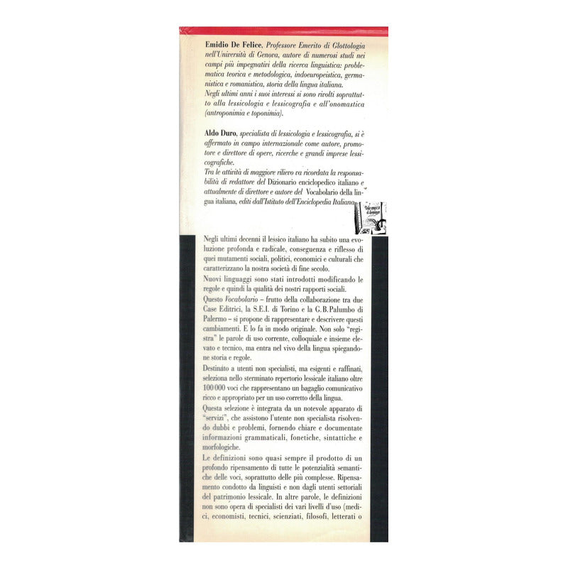 Vocabolario Italiano. E. De Felice, Italia 1993 Diccionario