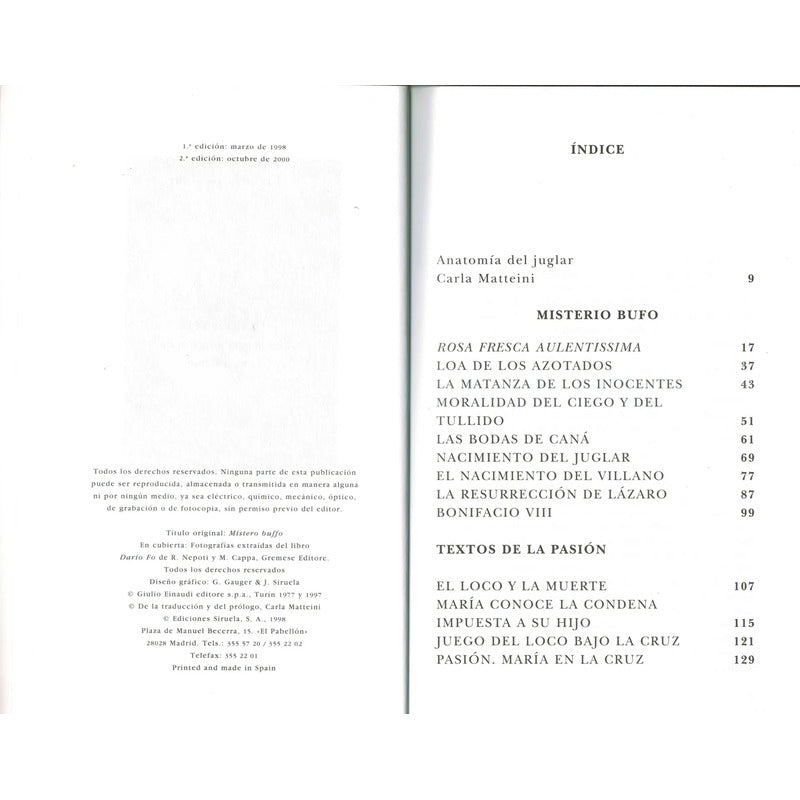 Misterio Bufo. Dario Fo, Siruela Ed. 2000