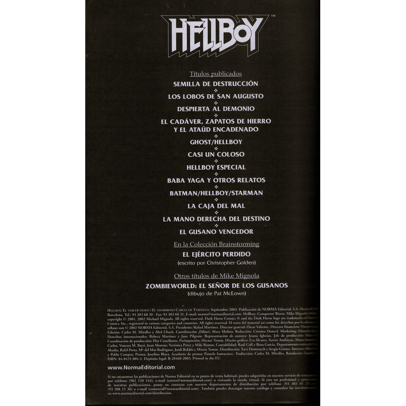 Hellboy: El Tercer Deseo. El Asombroso... Mignola España2003