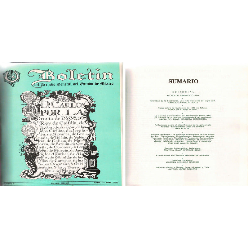 Boletin D Archivo General Del Estado De Mexico # 1 - 9. 1981