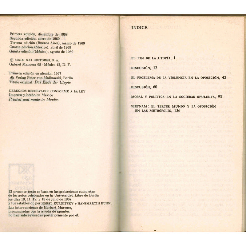El Fin De La Utopia Herber Marcuse Mexico 1969 (conferencia)