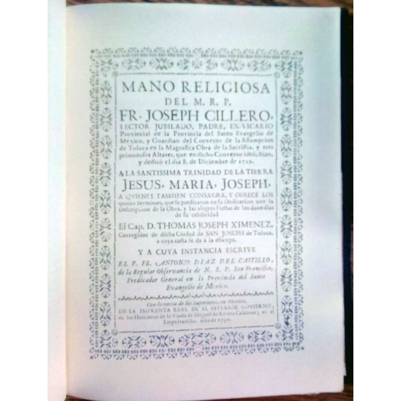 Mano Religiosa De Fray Jose Cillero, 1730 (facsimil)