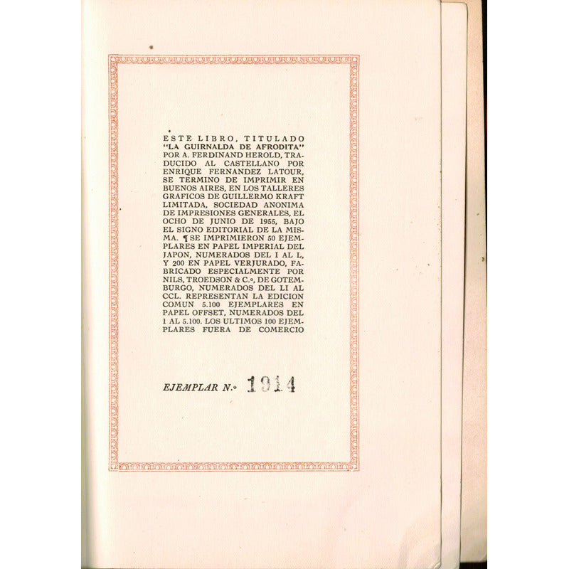 La Guirnalda De Afrodita. A Ferdinand Herold, Argentina 1955