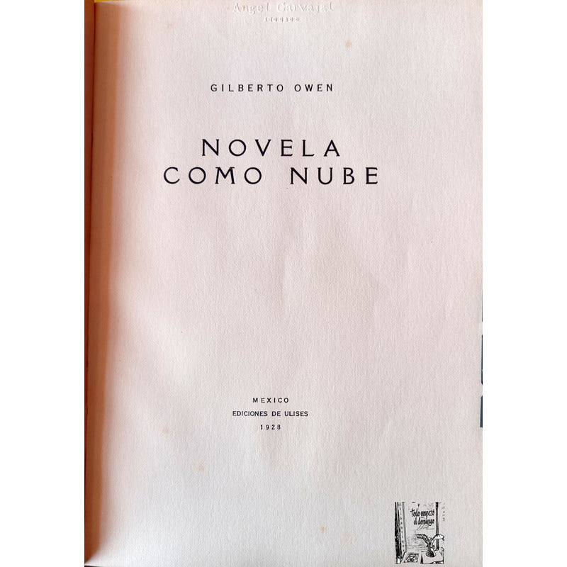 Novela Como Nube. Gilberto Owen, Mexico 1928 (1a)