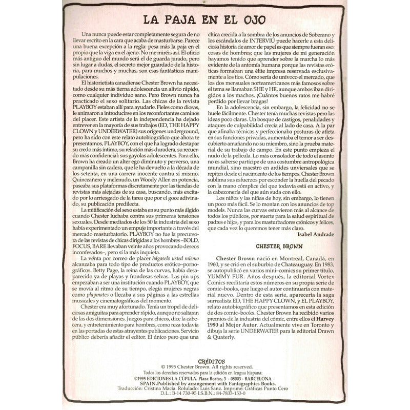 El Playboy (2 De 2) Chester Brown Brut Comix, La Cupula 1995