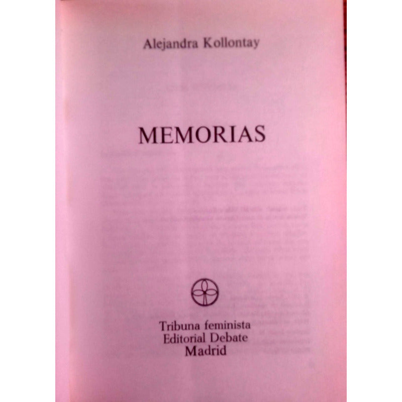 Memorias. Alejandra Kollontay. Tribuna Feminista_ed 1979