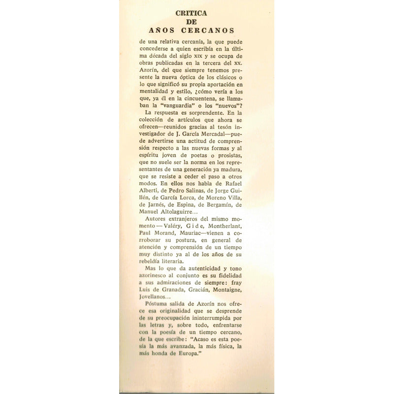 Critica De Años Cercanos. Azorin, España 1967 (articulos)