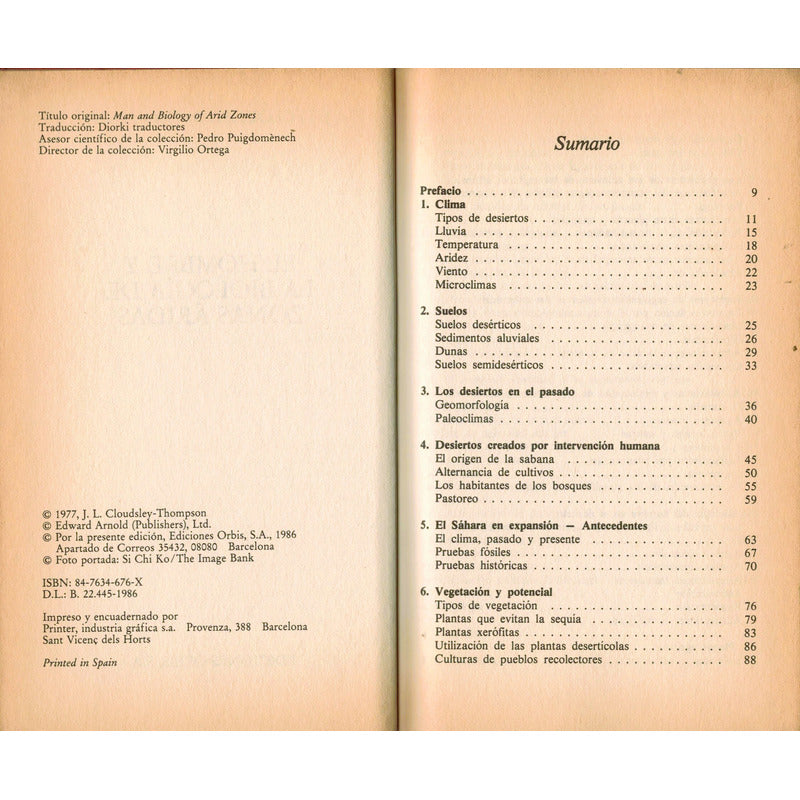 Hombre Y La Biologia: Zonas Aridas. Cloudsley Thompson 1986